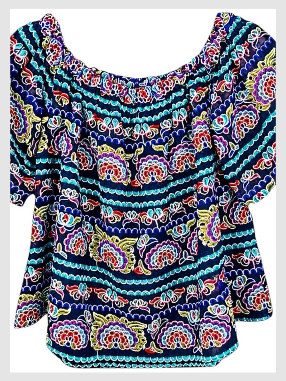 Aqua Romeo & Juliet Off Shoulder Embroidered Peasant Top Multi M - Picture 4 of 8